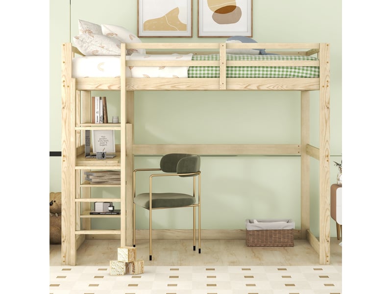  Lit mezzanine enfant 140x200 cm, rangements, bureau intégré, structure laquée bois et mdf, naturel sans matelas  - Conforama B