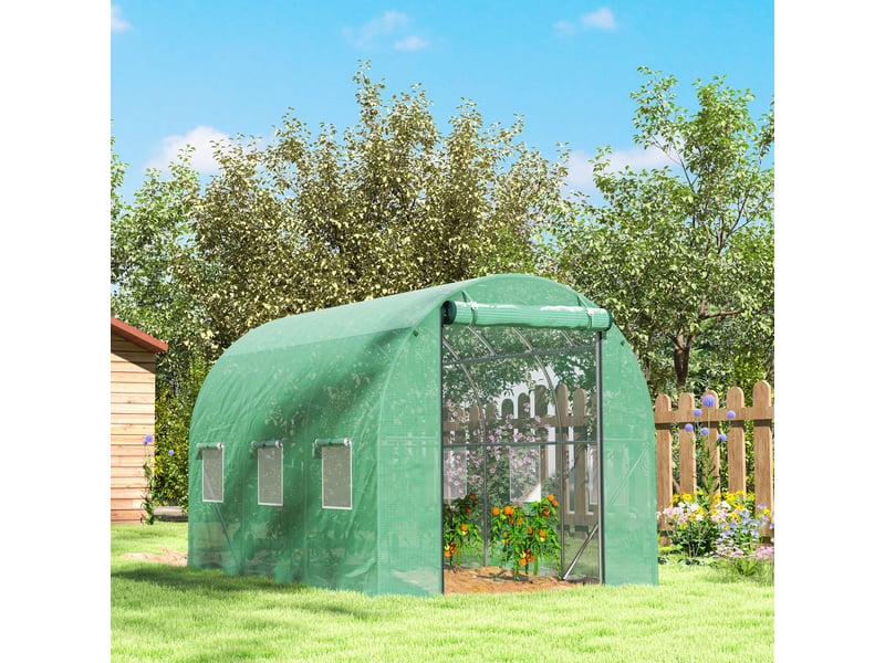  Serre de jardin 300x200x195 cm 6 fenêtres porte enroulable verte  - Conforama B