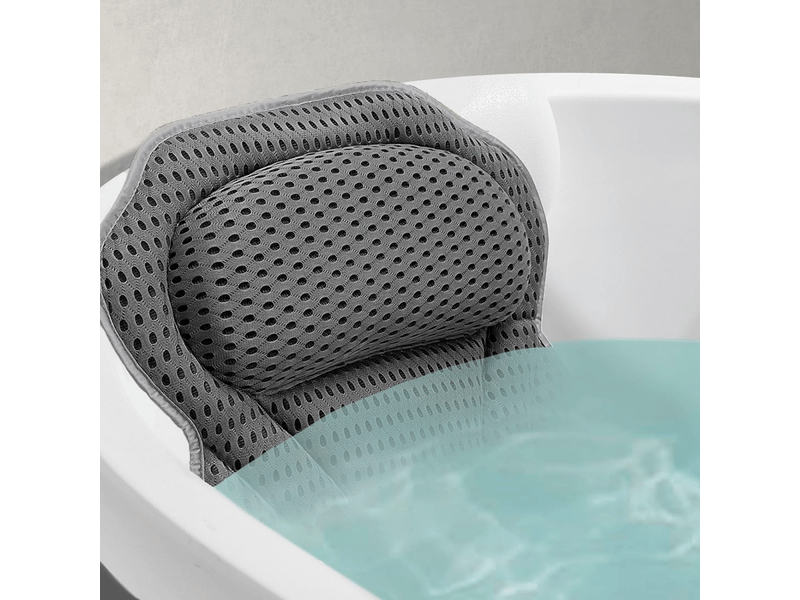  Coussin de bain baignoire jacuzzi avec 6 ventouses puissantes - oreiller ergonomique antidérapant pour spa- tissu airmesh 4d lavable -gris  - Conforama A