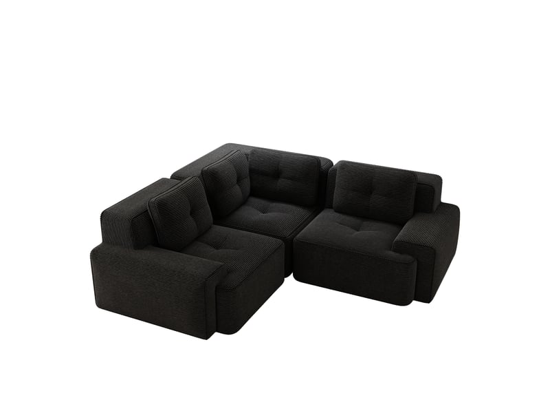  Canapé d'angle modulaire sans armature avec assise profonde et dossier enveloppant en velours côtelé noir  - Conforama A