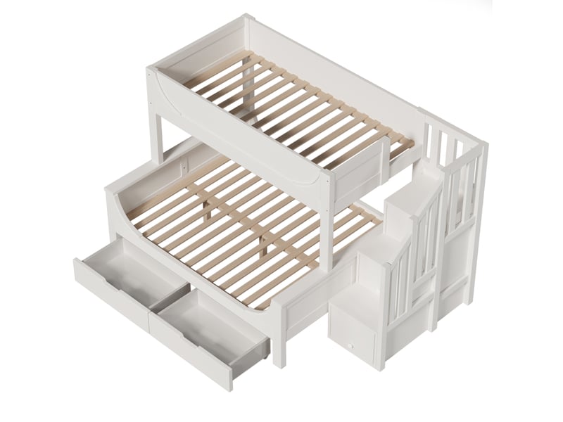  Lit superposé 90140x200 cm blanc, escalier de rangement et tiroirs IKSETERA TRADING LTD - Conforama R