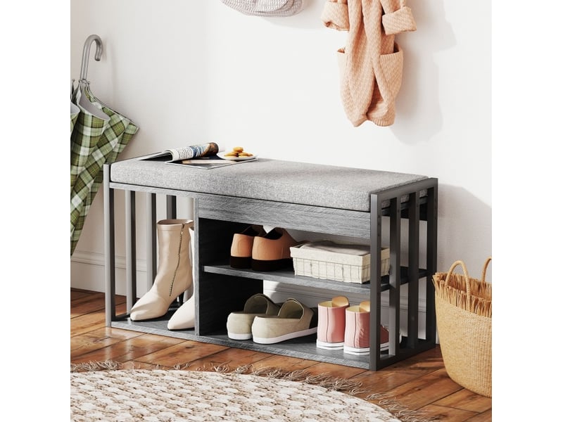  Banc à chaussures 86x30x45,4 cm à 3 niveaux avec coussin bois gris  - Conforama B