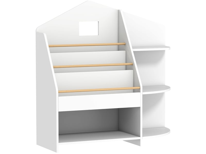  Bibliothèque enfant 80 x 30 x 79,7 cm blanche en bois, 7 compartiments pour livres et jouets au sol  - Conforama A