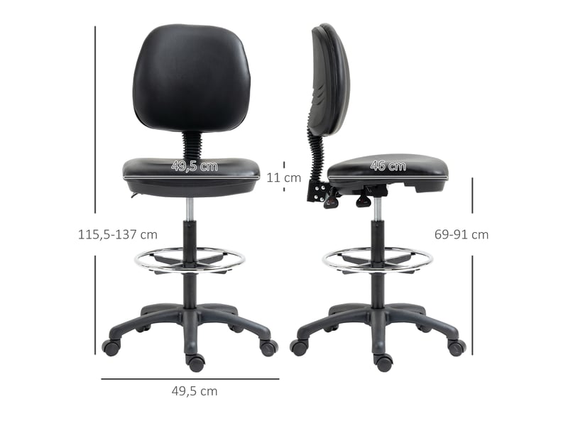  Lot de 2 tabourets à roulettes réglable en hauteur 69-91 cm avec dossier inclinable et repose-pieds réglable  - Conforama C