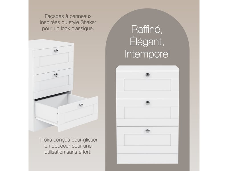  Table de chevet altino 3 tiroirs, commode de nuit, chambre, rangement, 62x40x36cm, blanc 3332175 - Conforama W