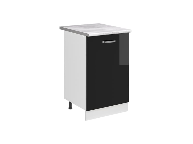  Vicco meuble bas de cuisine, noir haute brillanceblanc, 50cm plan de travail marbre  - Conforama A