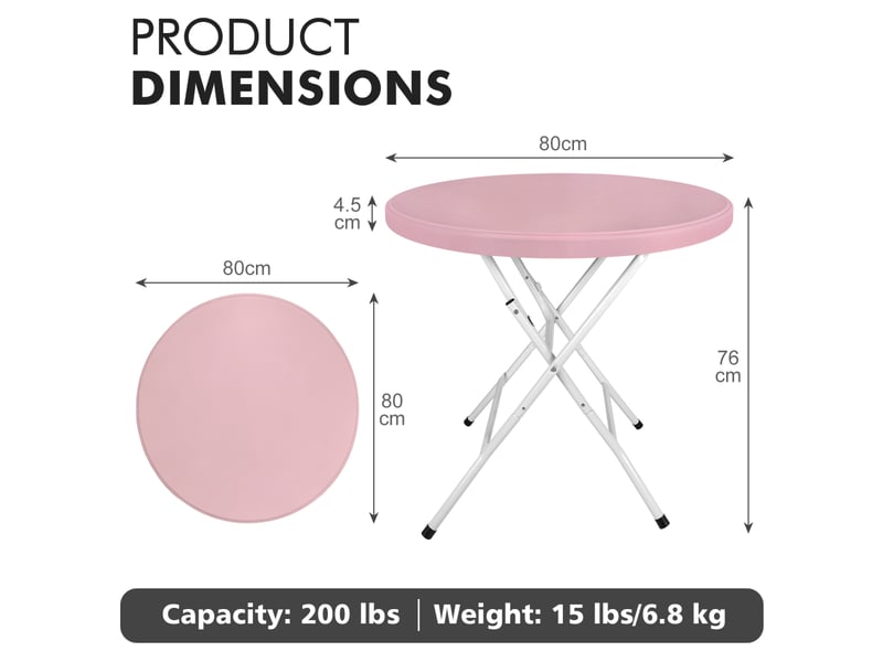 Table pliante ronde en hdpe avec piètement métallique repliable, montage sans outil, 80 cm, capacité 136 kg - Conforama C