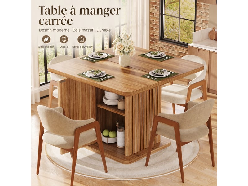  Table à manger carrée 80x80 cm avec rangement intégré, finition bois brun foncé, 4 personnes  - Conforama B