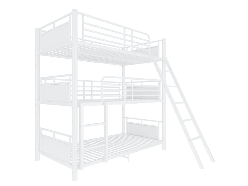 Lit superposé enfant à 3 couchages démontable avec deux échelles, structure métallique blanche, pour chambre 90 × 200 cm - Conforama A