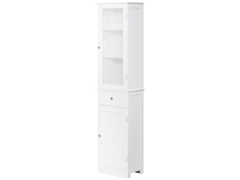  Armoire de salle de bain haute et étroite avec étagères réglables et tiroir, idéale pour les petits espaces, style moderne, 40 x 27 x 171,5cm, blanche  - Conforama B