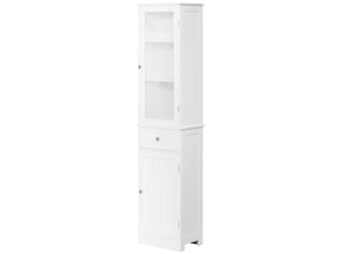 Armoire de salle de bain haute et étroite avec étagères réglables et tiroir, idéale pour les petits espaces, style moderne, 40 x 27 x 171,5cm, blanche