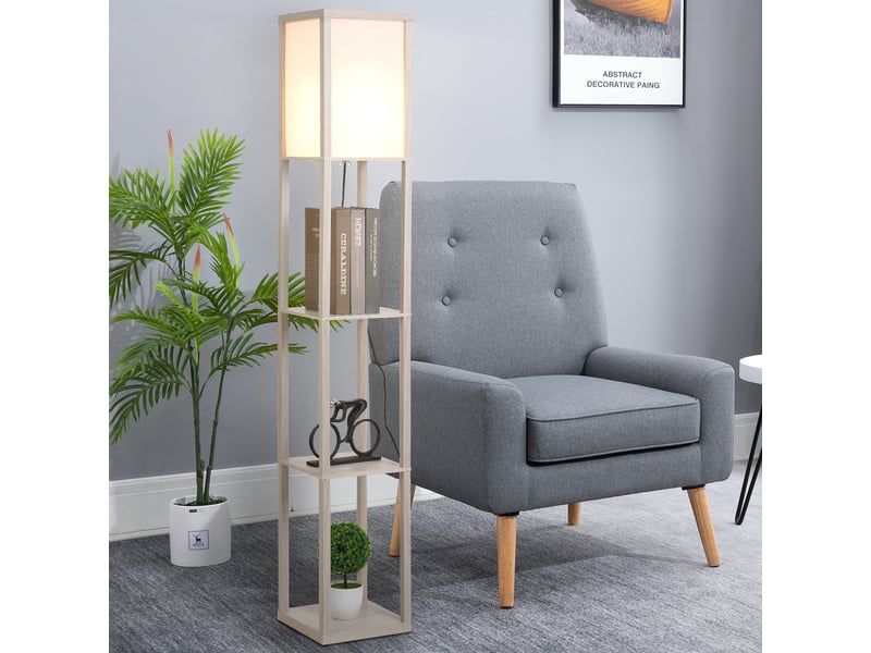  Lampadaire avec compartiments de rangement, lampe moderne en bois, ampoule e27, pour salon, chambre, bureau, chêne  - Conforama D