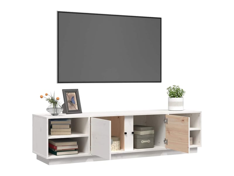  Meuble tv - banc tv - meuble de rangement blanc 156x40x40 cm bois de pin massif  - Conforama E