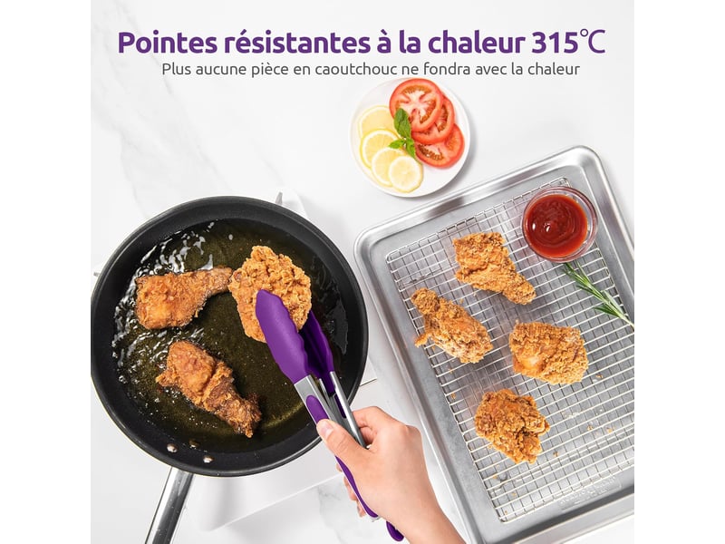  Pince de cuisine en silicone résistant à la chaleur avec embouts en caoutchouc scellés et poignée en acier revêtue de silicone pour servir (violet) No Commercial reference - Conforama C