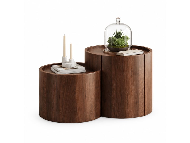  Table basse avec rangement, tiroirs intégrés et portes incurvées, décor noyer  - Conforama A