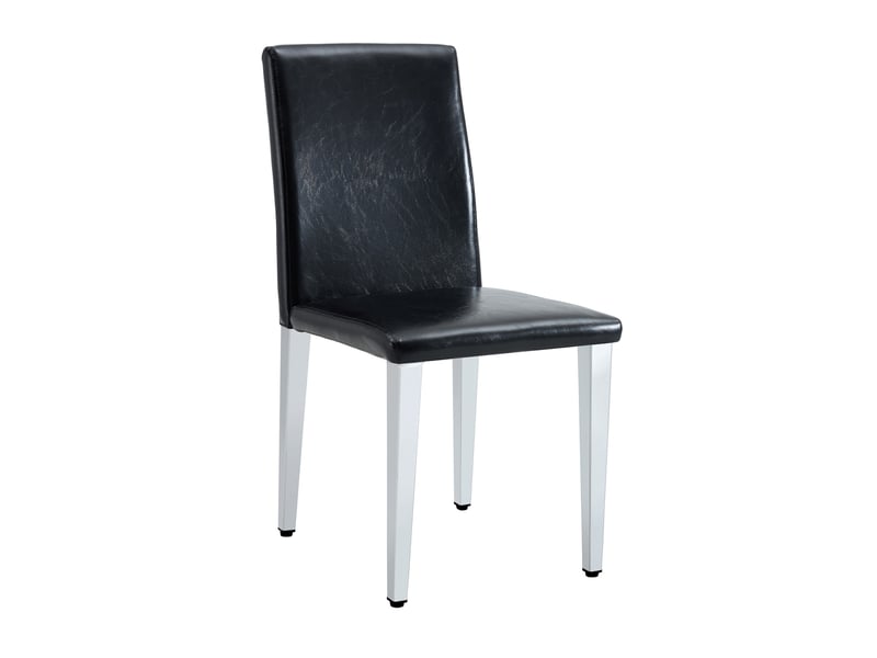 Lot de 6 chaises de salle à manger, dossier incurvé, assise rembourrée, pieds antidérapants en pu noir et métal argenté - Conforama A