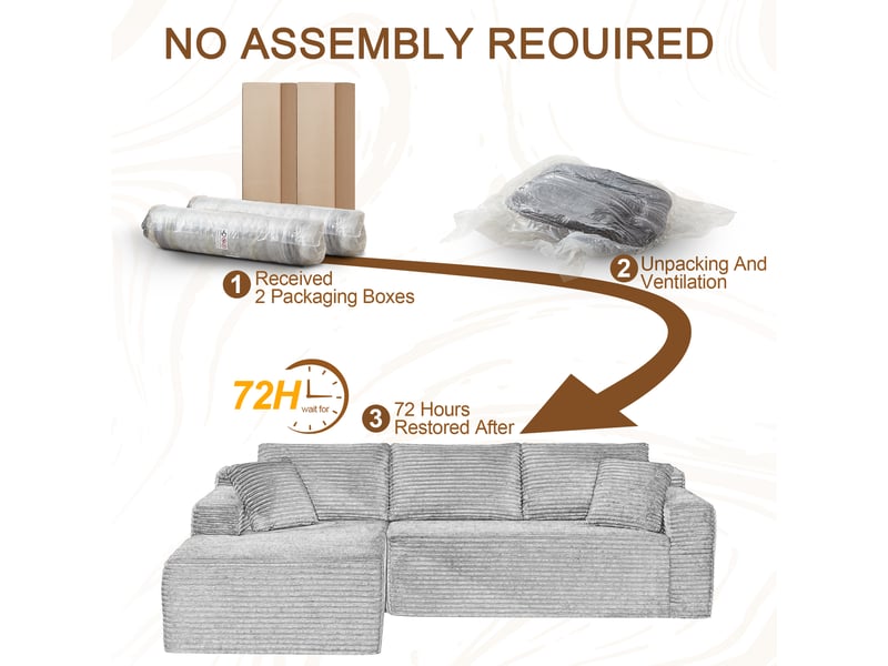  Canapé d'angle modulable, 252.5x163 cm, 4 places avec méridienne, tissu, blanc  - Conforama E