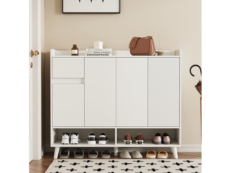  Buffet haut blanc avec 4 portes, 1 tiroir et étagère réglable - 120 x 35 x 99 cm  - Conforama D