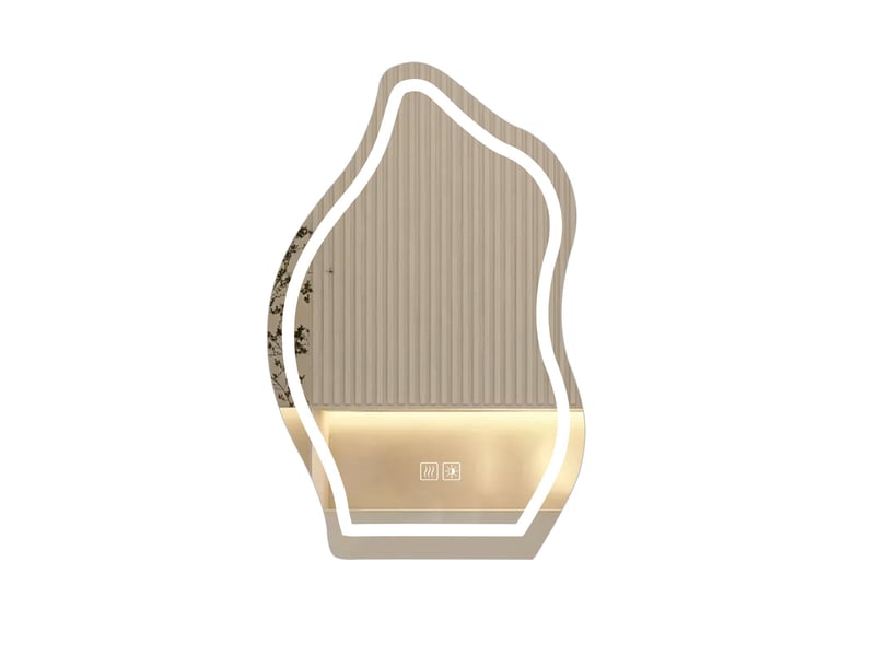  Miroir salle de bain led 40 x 60 cm blanc verre argenté sans cuivre forme goutte irrégulière tactile anti buée anneau lumineux réglable  - Conforama A