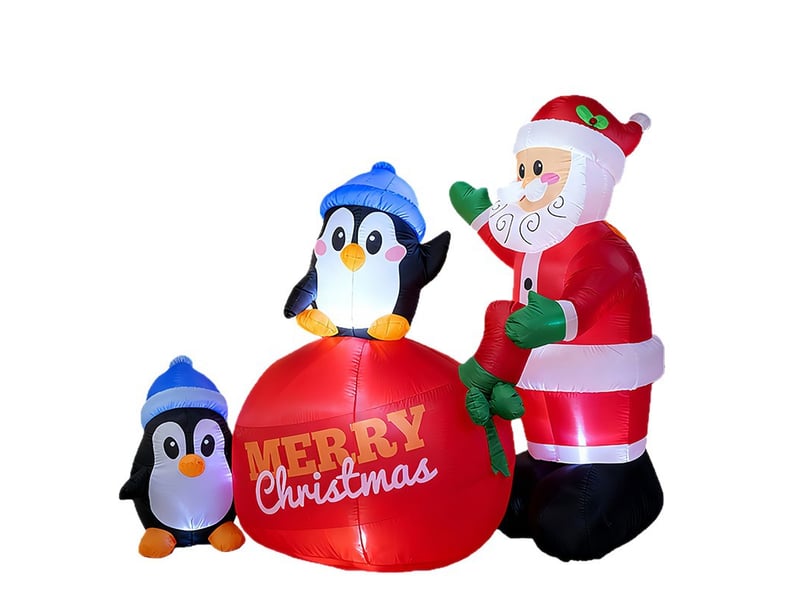  Père noël gonflable 2 m avec pingouins et led, décoration de noël extérieure pour jardin et pelouse  - Conforama A
