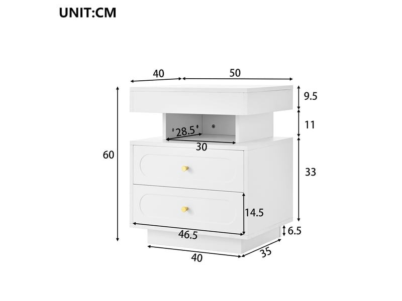  Table de chevet tcqpz led 2 tiroirs niche ouverte 50 x 40 x 60 cm panneau de particules blanc  - Conforama C