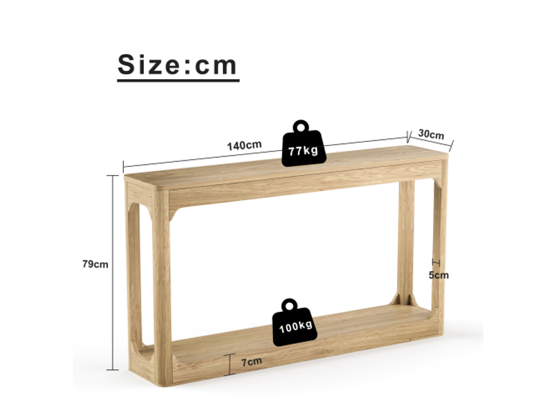  Table d'appoint incurvée 140 cm avec rangement, à 2 niveaux, bois naturel – idéale derrière canapé, entrée et couloir  - Conforama C