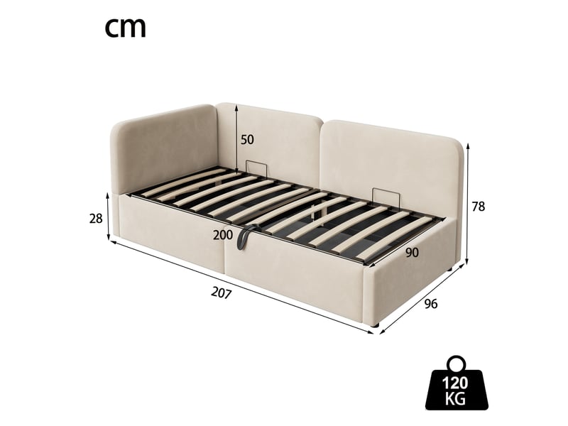  Lit banquette, 90 x 200 cm, pour chambre, dossier réversible, matelas non inclus, mdf et métal et bois, coloris beige  - Conforama C