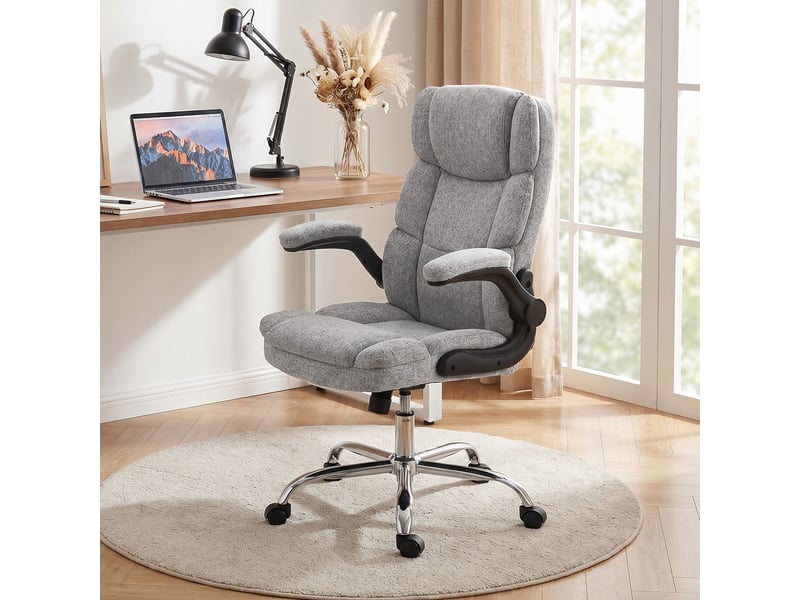  Fauteuil de bureau massant 4 points avec fonction chauffante et accoudoirs relevables, gris  - Conforama D