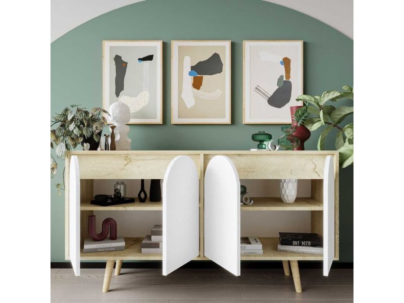  Buffet 4 portes en aggloméré venezia chêne et blanc  - Conforama E