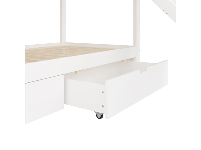 Lit superposé 90x200 toboggan 2 tiroirs blanc naturel  - Conforama D