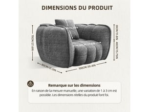 Lexzurn fauteuil fixe, pouf pour adulte,avec coussin,conception ergonomique,profondeur d'assise accrue 60 cm,adapté à de nombreux contextes,base antidérapante