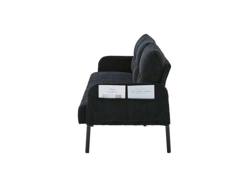 Canapé 3 places corda noir, rembourrage confort, dossier haut, poches latérales, pieds métal - Conforama D