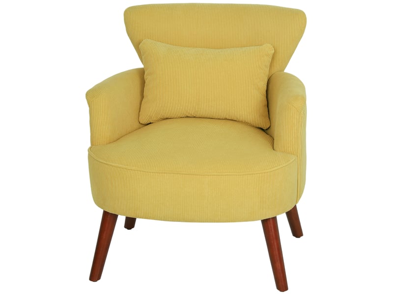 Fauteuil moderne jaune avec rembourrage coussin lombaire et pieds en bois de caoutchouc  - Conforama E