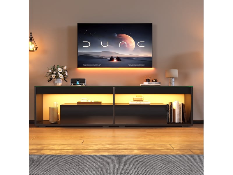  Meuble tv modenvie led 180 x 40 x 46 cm 2 tiroirs noir brillant  - Conforama B