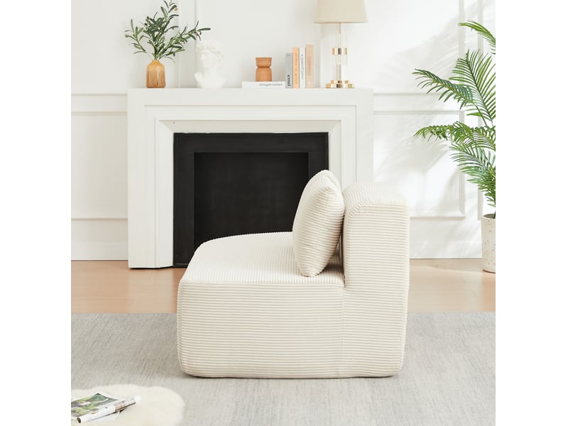  Canapé d'angle en l modulaire modenvie 4 places 220 x 155 x 70 cm en velours côtelé beige, avec méridienne et formes arrondies  - Conforama D