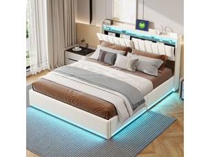 Lit coffre 140x190 cm LYCHOEEY coloris beige