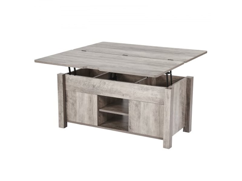  Table basse à plateau relevable rectangulaire, 1000 x 500 x 485 mm, table de salon avec porte de grange et compartiment de rangement dissimulé pour bureau, maison, couleur du chêne rustique  - Conforama E