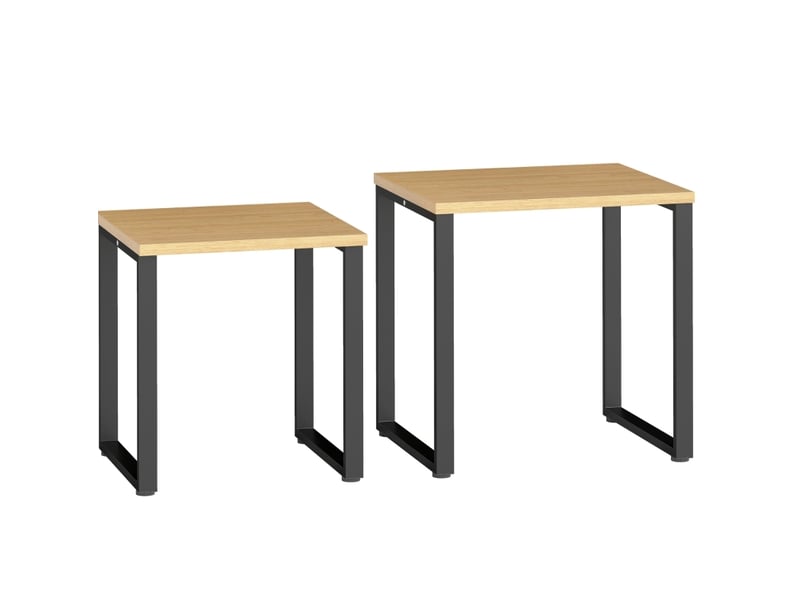  Tables basses gigognes 2 pièces avec structure en métal et plateau aspect bois pour salon, bois naturel  - Conforama A