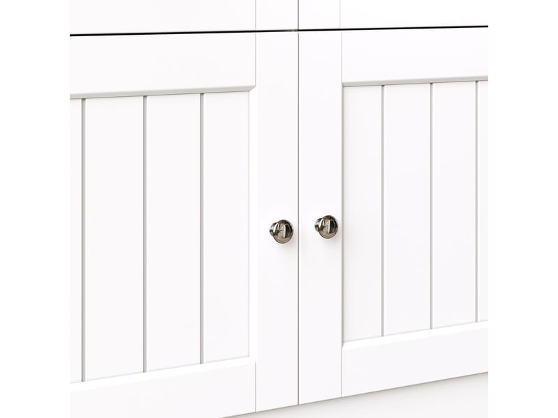  Buffet cuisine l140xp40xh175, étagères ajustables buffet, portes vitrées, led intégrées, couleurs variables, structure mdf bicolore  - Conforama C