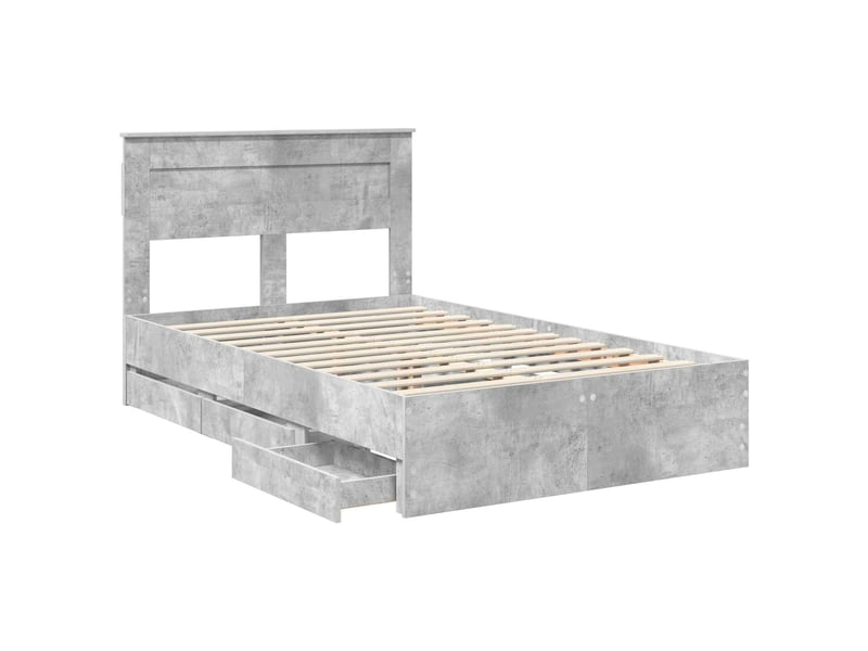  Lit double- lit adulte -  cadre de lit gris béton 135 x 190 cm bois ingénierie  - Conforama D