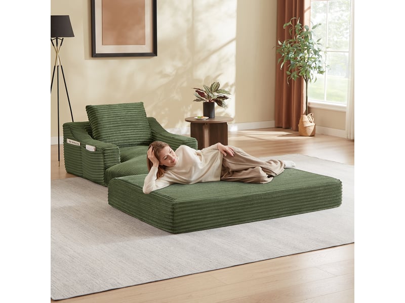  Fauteuil lounge minimaliste en velours côtelé, assise spacieuse, double couche, convertible en lit  - Conforama E