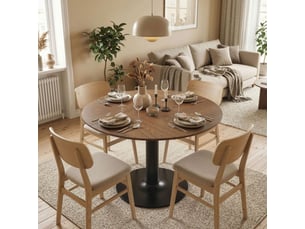 Table de cuisine 110 cm 6 personnes forme ronde socle central aspect bois brun