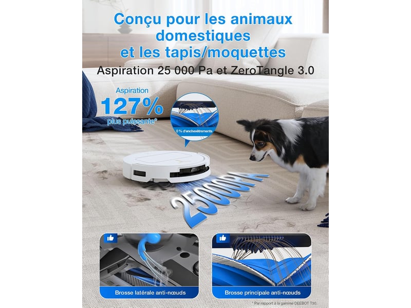 ECOVACS DEEBOT T50 Pro Omni Gen3 Robot Aspirateur Laveur, 25000Pa, AIVI 3D 3.0, Lavage 75°C, 81mm 25kPa, AIVI 3D 3.0,Lavage 75°C - Conforama B