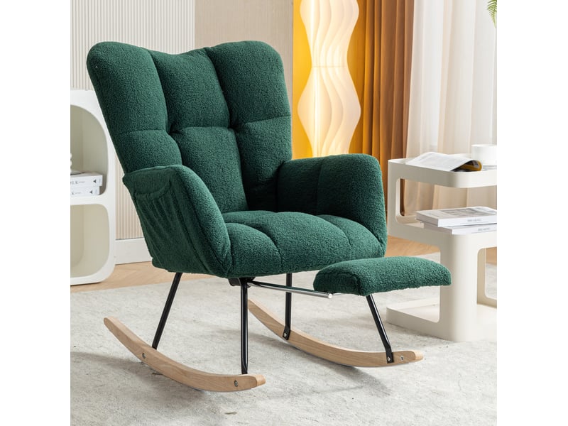  Fauteuil à bascule vert en tissu teddy avec repose-pieds extensible  - Conforama B