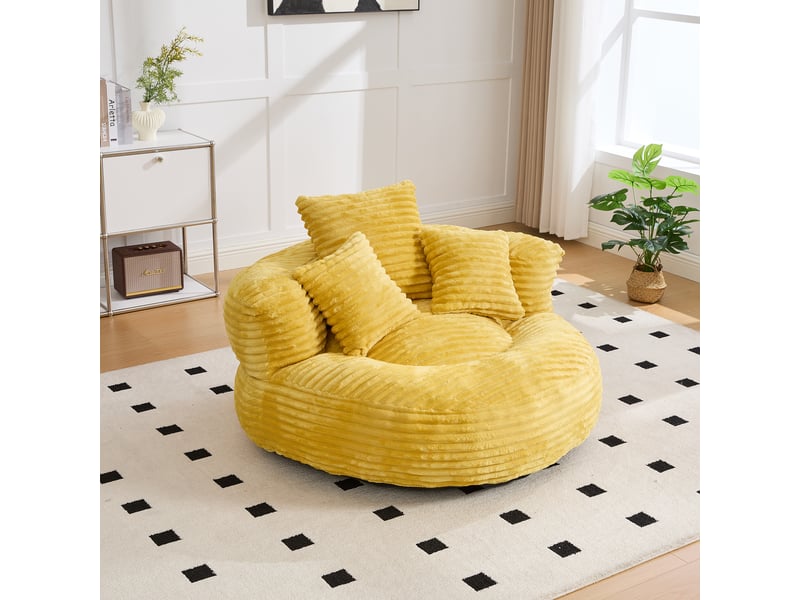  Fauteuil poire, velours côtelé, sans montage, avec accoudoirs, assise rembourrée, 108 × 108 × 52 cm - jaune moutarde C-DEGAYUN - Conforama B