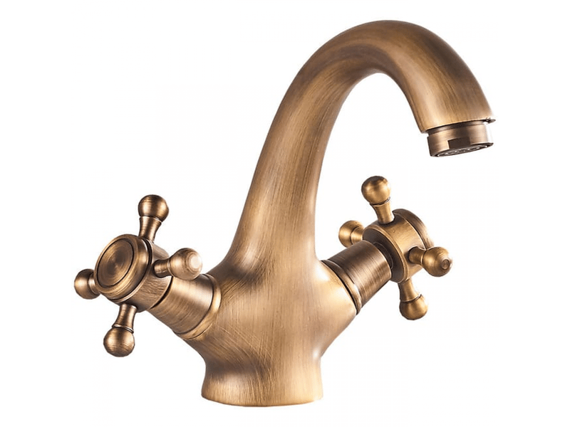  Robinet de lavabo vintage en laiton massif à double poignée, style rétro classique, eau chaude et froide, bronze antique  - Conforama A
