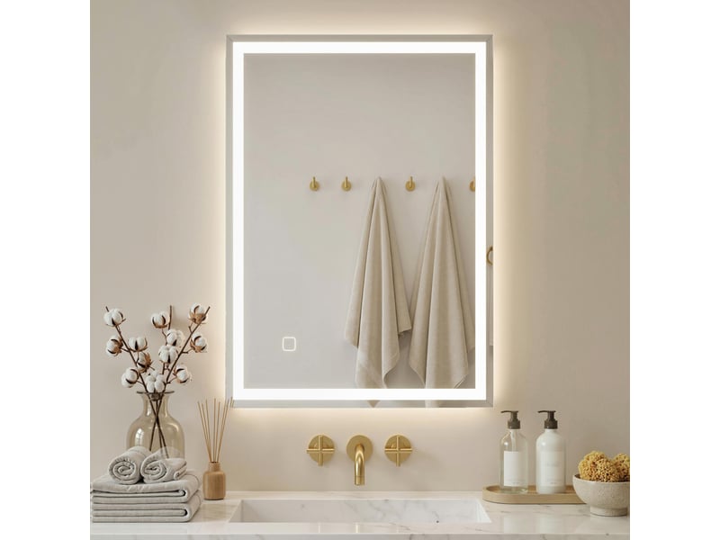  Miroir de salle de bain, miroir mural avec led et interrupteur tactile, blanc  - Conforama C