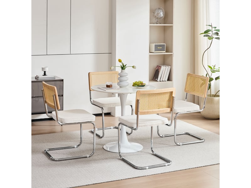  Lot de 4 chaises de salle à manger - avec siège rembourré et base en métal chromé - blanc Grand-house - Conforama C