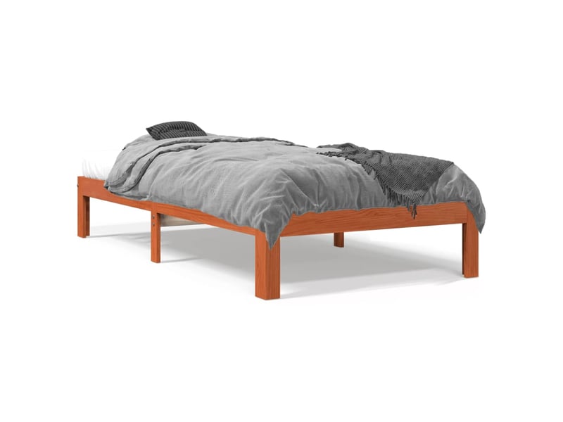  Lit simple- lit adulte -  cadre de lit sans matelas  marron 100x200cm bois pin massif  - Conforama A