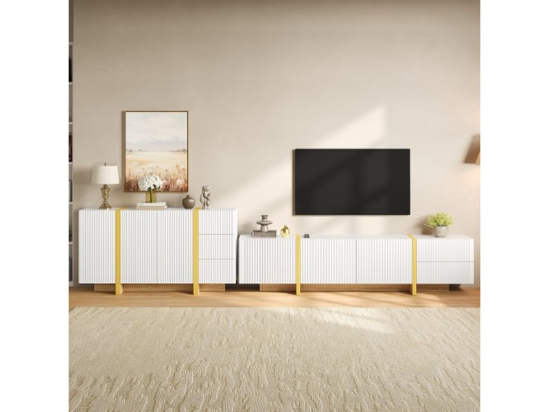  Ensemble meuble tv bas et buffet – façade rainurée, rangements pb et mdf, meuble salon moderne  - Conforama B